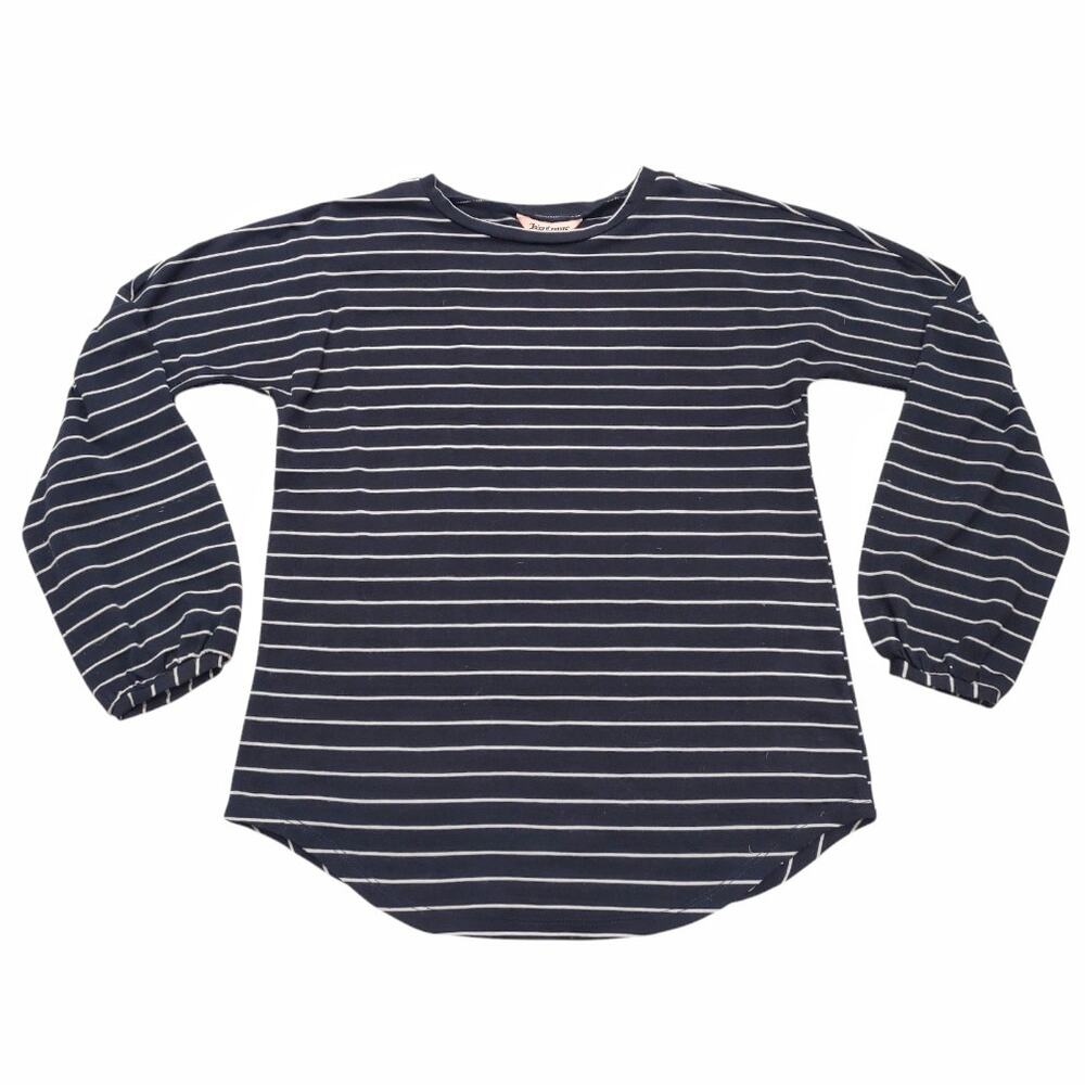 JUICY COUTURE Navy Knit Stripe Top with Balloon Sleeves Size